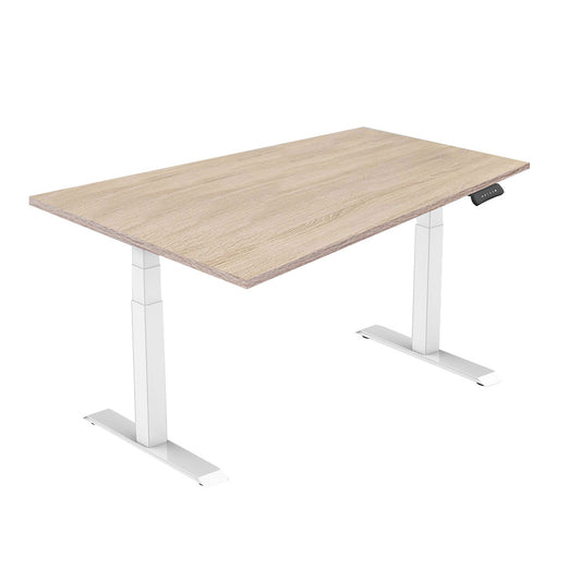 LASER PLUS - Höhenverstellbarer Premium Schreibtisch ODIN Weiß - Ahorn