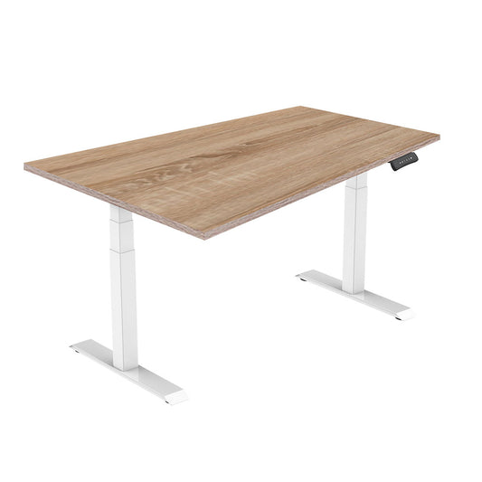LASER PLUS - Höhenverstellbarer Premium Schreibtisch ODIN Weiß - Sonoma Eiche